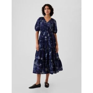 GAP Tiered Maxi Shirtdress blue floral